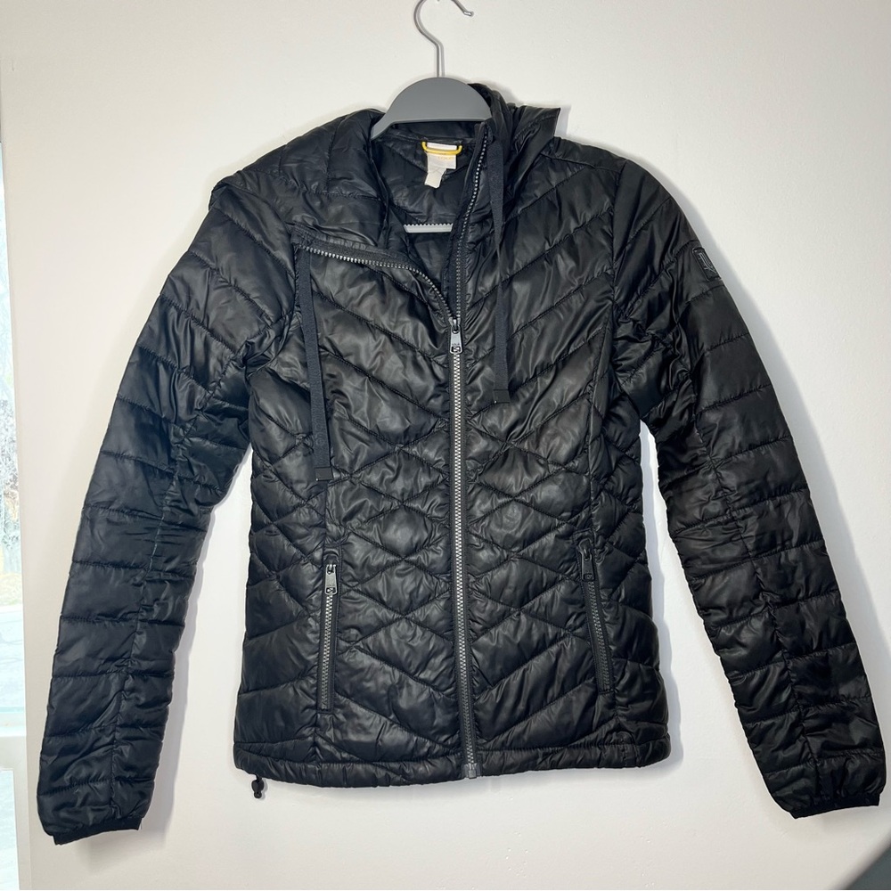 Lole Black Quilted Puffer Jacket Hooded Lightweight Packable Zip Up Coat XXS